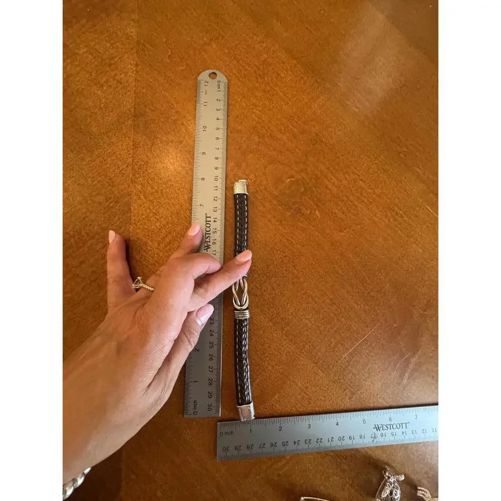 Men's Black Leather Bracelet with Silver Tone Knot Accent - Picture 4 of 5